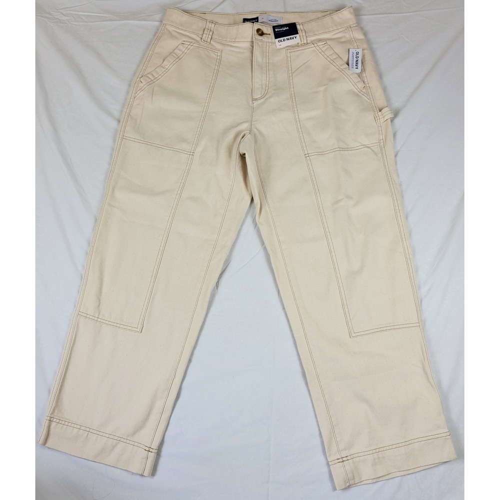 Old Navy NWT High-Rise Carpenter Straight Pants Natural Beige Cotton Utility
